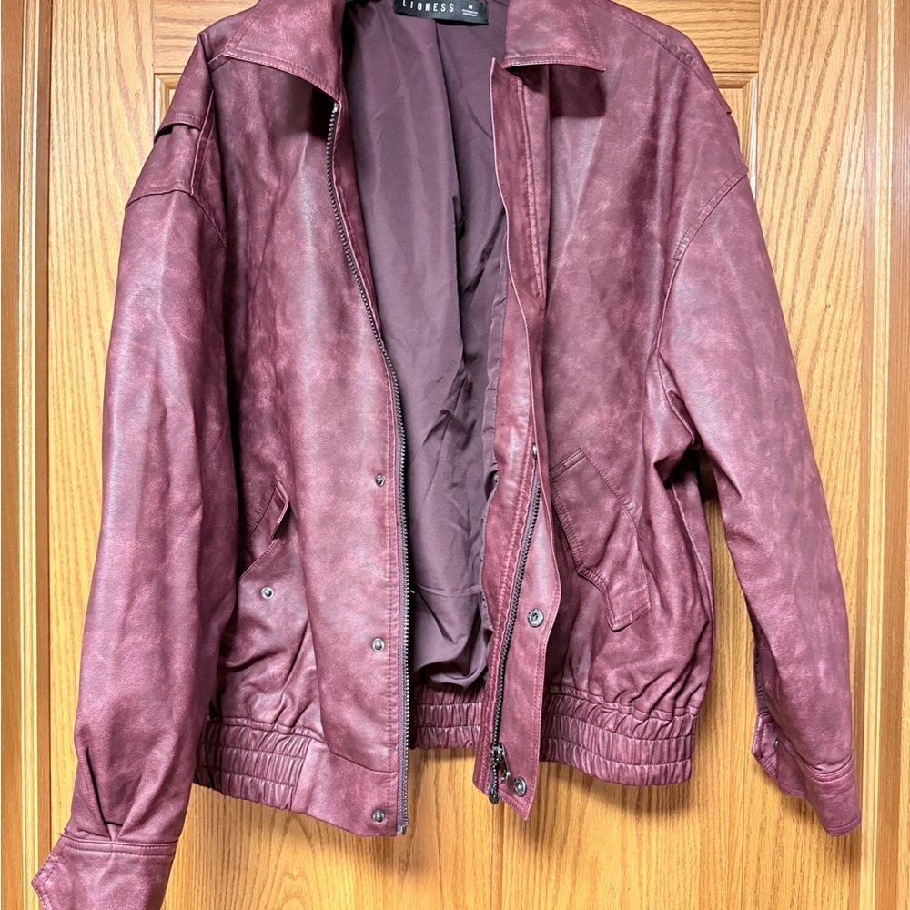 Lioness Deep Red Leather Jacket - Picture 3 of 7